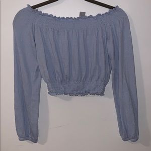 Light Blue Off the Shoulder Long Sleeve Top